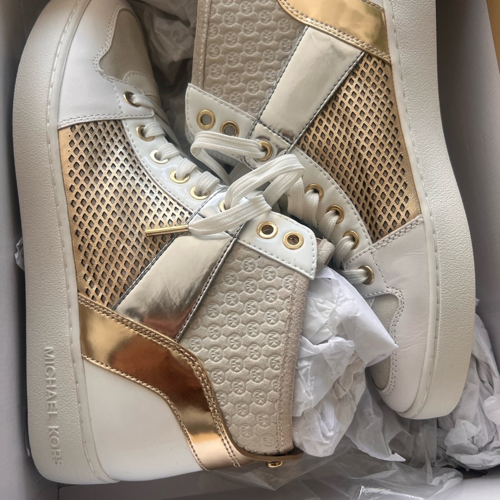 Michael Kors Gold and White High-Top Sneakers
